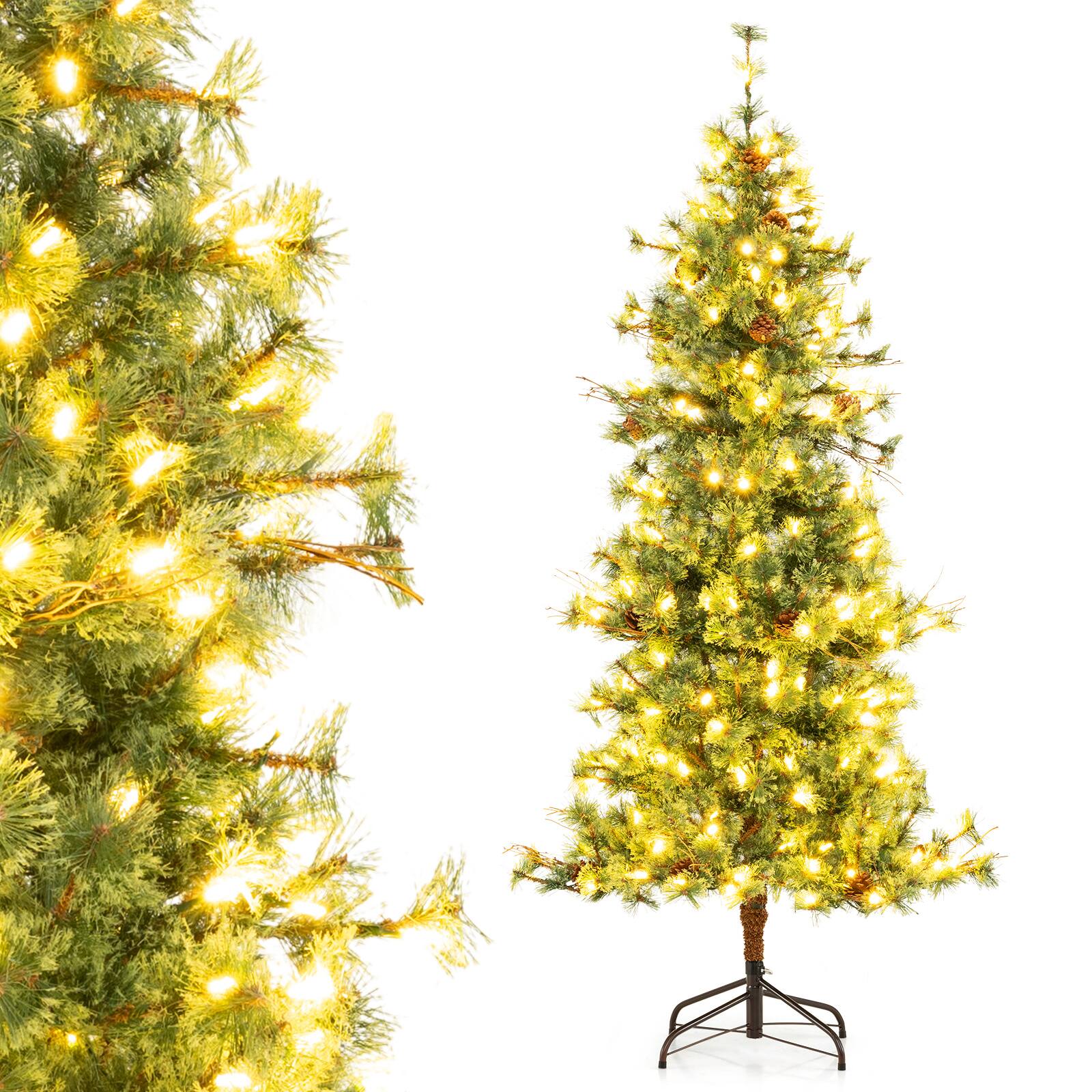 Alt View 6. Gymax - Gymax 6 FT Pre-Lit Artificial Christmas Tree Cashmere Xmas Tree w/ 370 Pine Needles - Green.