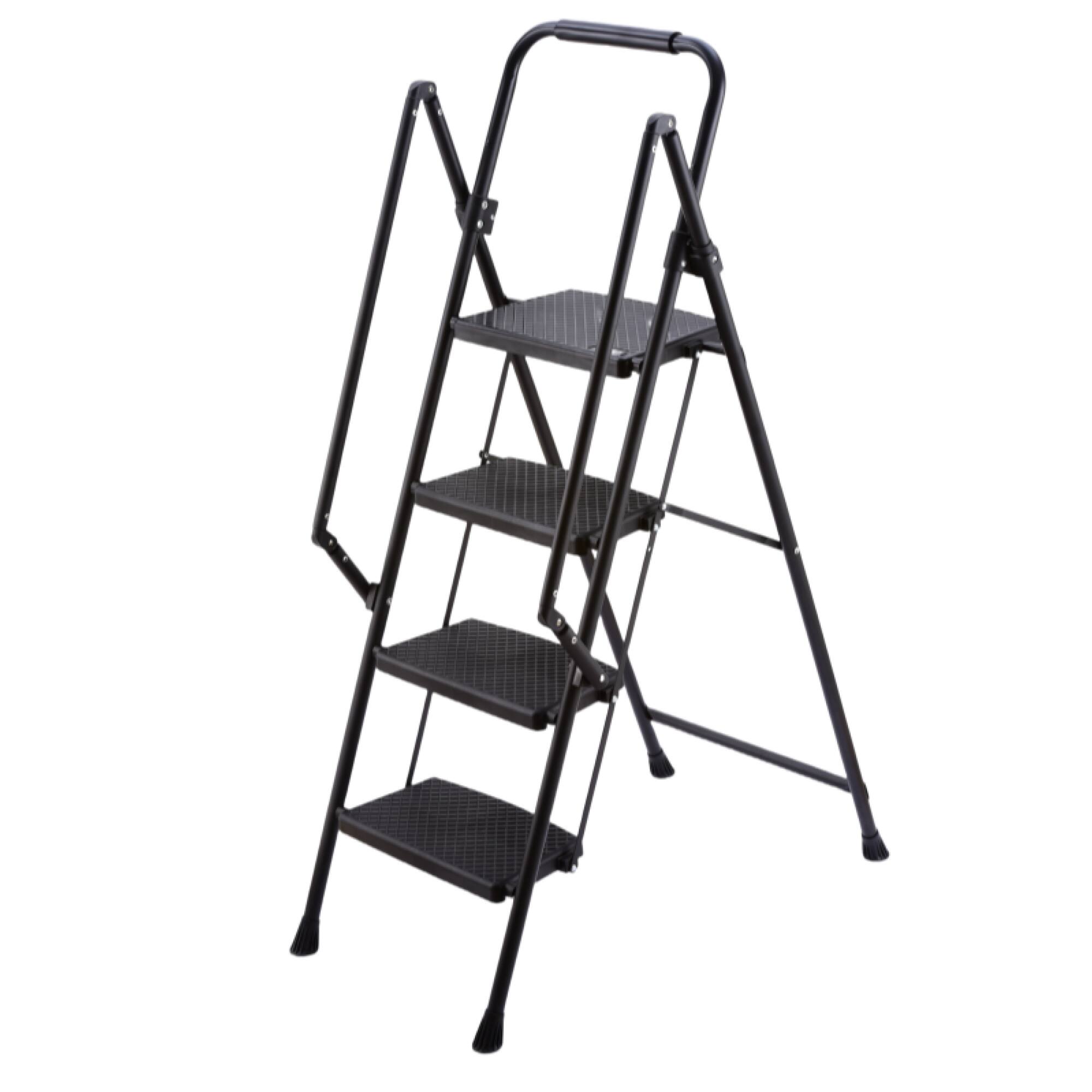 Front. ELEMENT ACE - Lightweight Folding Four-Step Stool with Anti-Slip Pedal and Safety Handle for Office Use - Black.