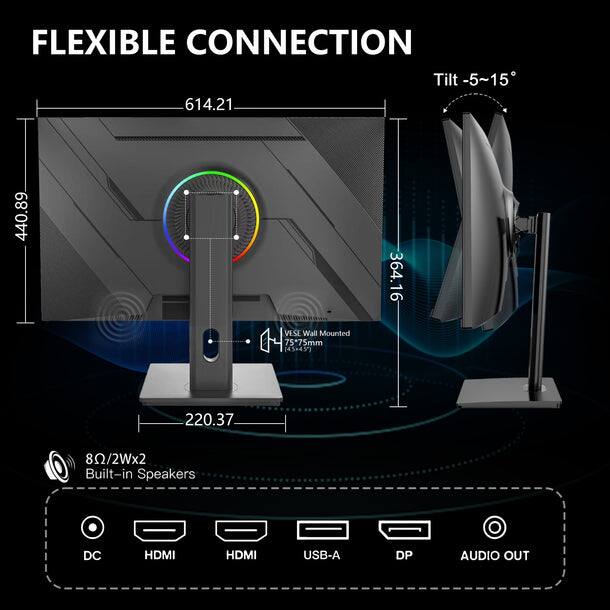 FLEXIBLE CONNECTION  
Tilt -5~15°  
614.21  
440.89  
VESE Wall Mounted (45+43")  
75*75mm  
364.16  
220.37  
80/2Wx2 Built-in Speakers  
DC HDMI HDMI USB-A DP AUDIO OUT