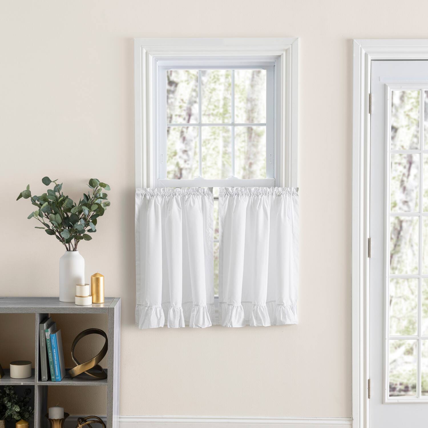 Angle. Ellis Curtain - ELLIS Polyester-Cotton Classic Wide Solid Color Perma Press Ruffle 1.5 Rod Pocket Tiers 84" x 36" White - White.