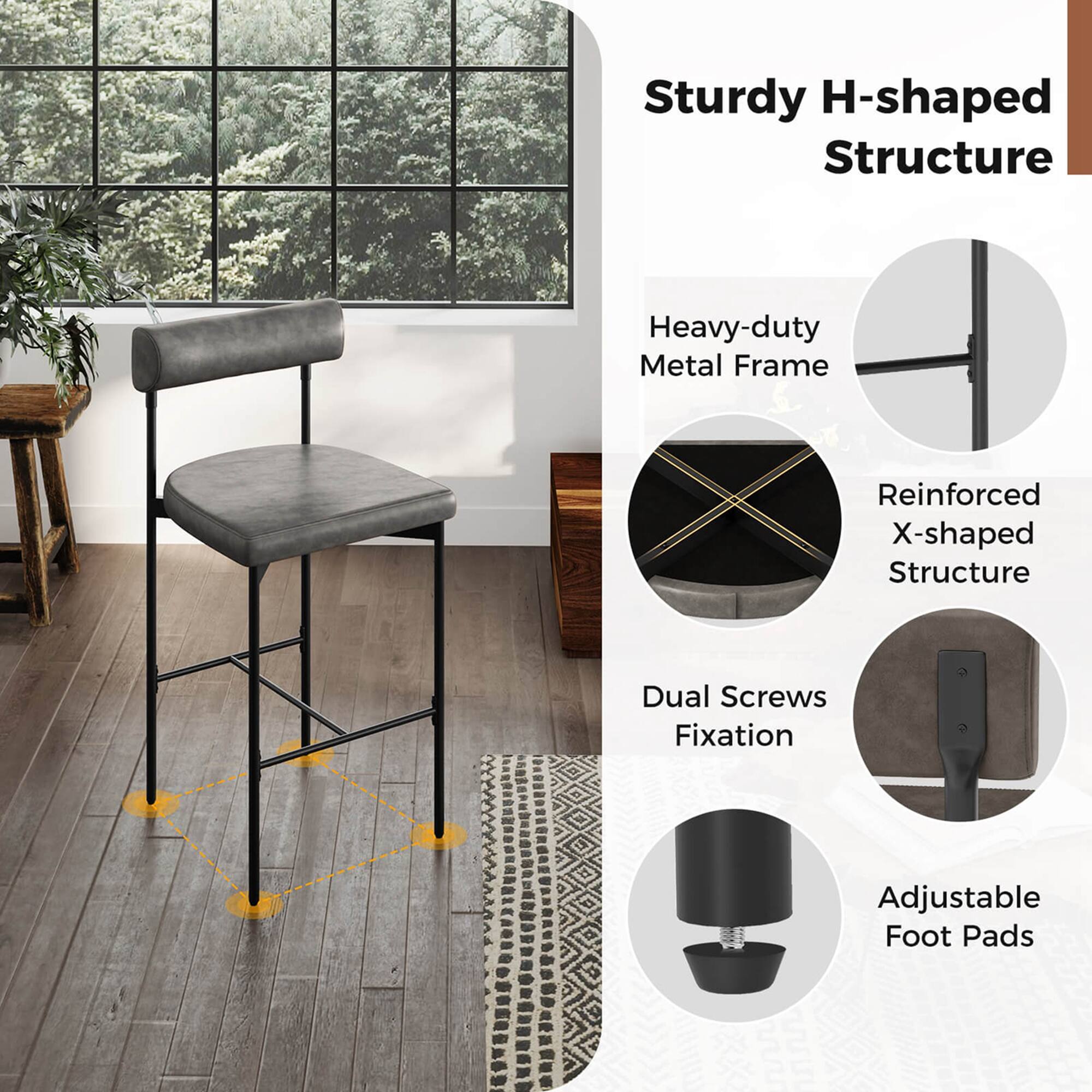 Sturdy H-shaped Structure: Heavy-duty Metal Frame Reinforced X-shaped Structure: Dual Screws Fixation: Adjustable Foot Pads