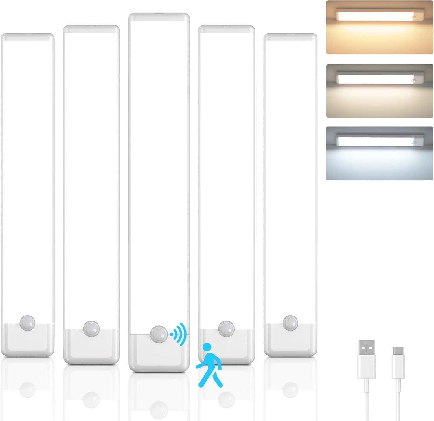 Front. ACJPR - 5-Pack Motion Sensor LED Under Cabinet Light, Rechargeable, Dimmable (76).