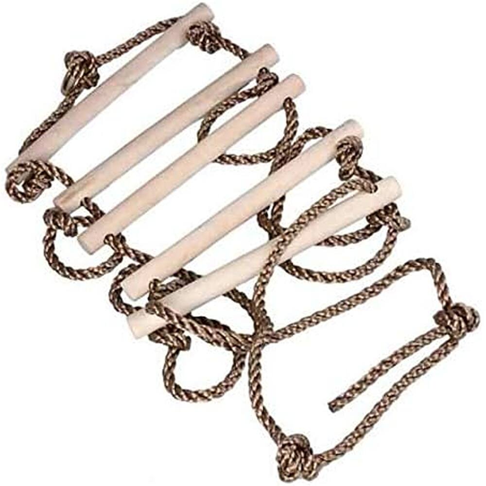 Alt View 4. MOSZAR LLC - Swedish Wall Rope Ladder, 6.5ft Wooden Climbing Ladder for Kids, Spring Hooks.