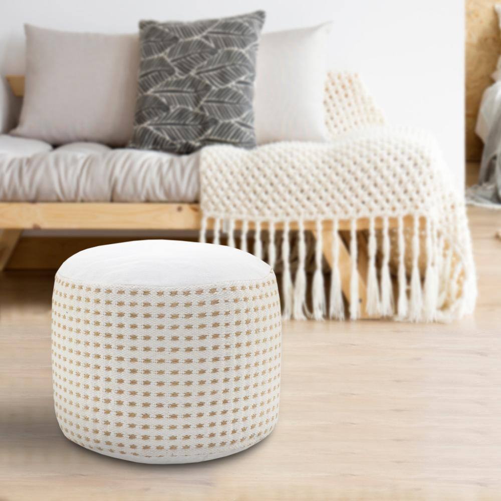 Angle. Hivvago - Hivvago 18 Inch Jute Blend Round Geometric Pouf Ottoman - White.