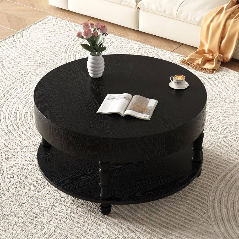 Angle. Loheer - Loheer Black Flip Top Coffee Table, Round Coffee Table with Storage - Black.