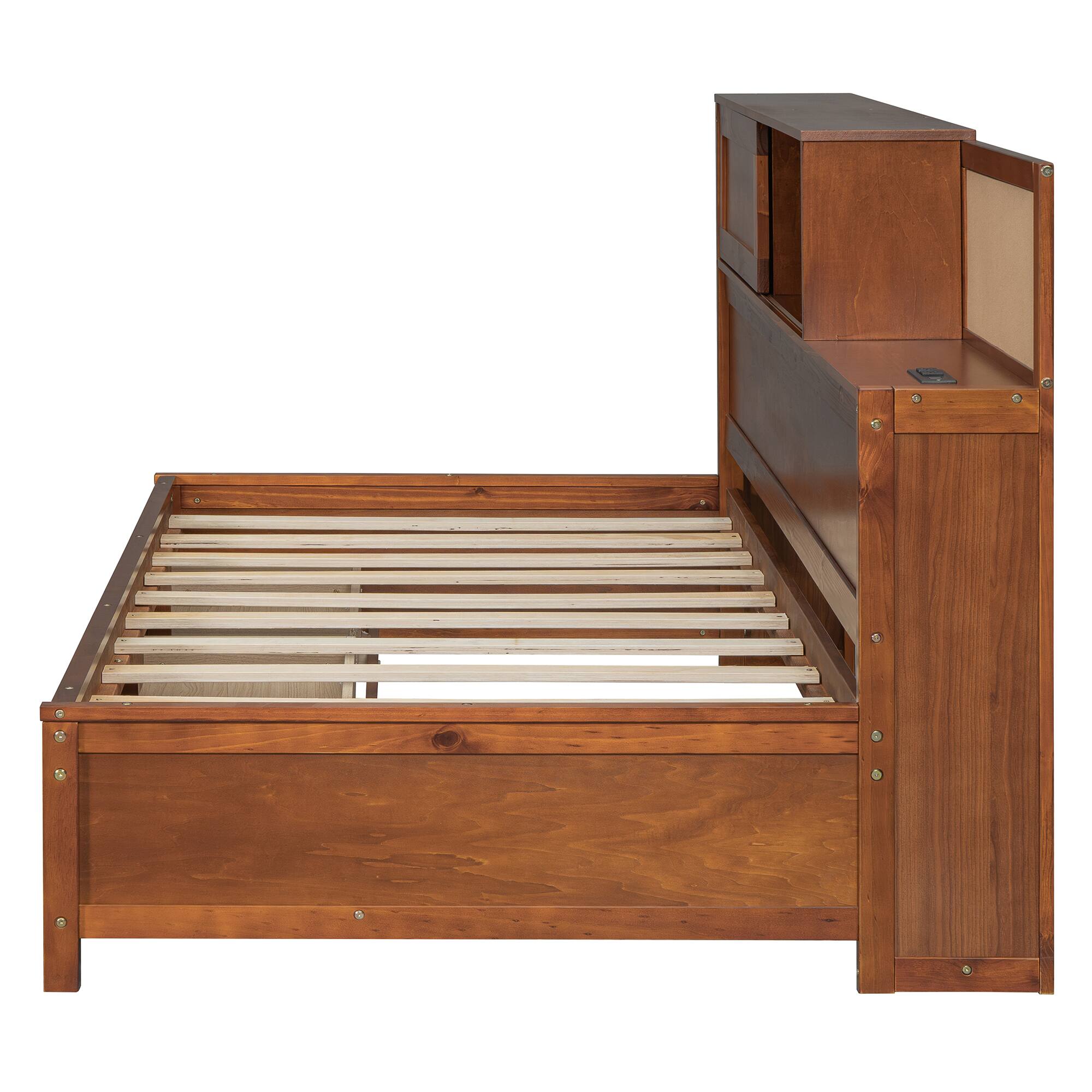 Alt View 10. Tiramisubest - Twin Size Wooden Daybed with 3 Storage Drawers, Upper Soft Board, shelf, and a set of Sockets and USB Ports, Walnut - Walnut.