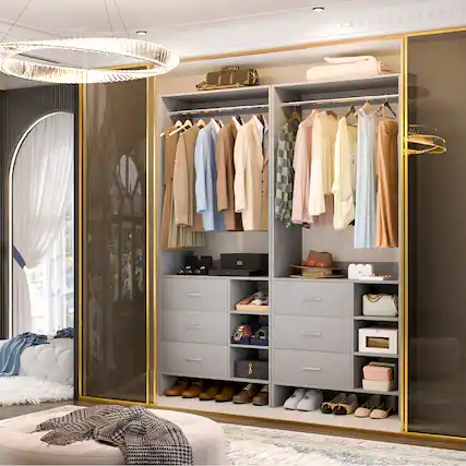 Front. Aheaplus - 5FT Closet System with 6 Drawers, 59'' Walk-in Closet Organizer with Hanging Rods for Small Space - Gray.