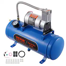 VEVOR - 12V Air Compressor with Tank 1.6 Gallon/6 L, Train Horn Air Compressor, 120 psi Working Pressure Onboard Air Compressor - Blue