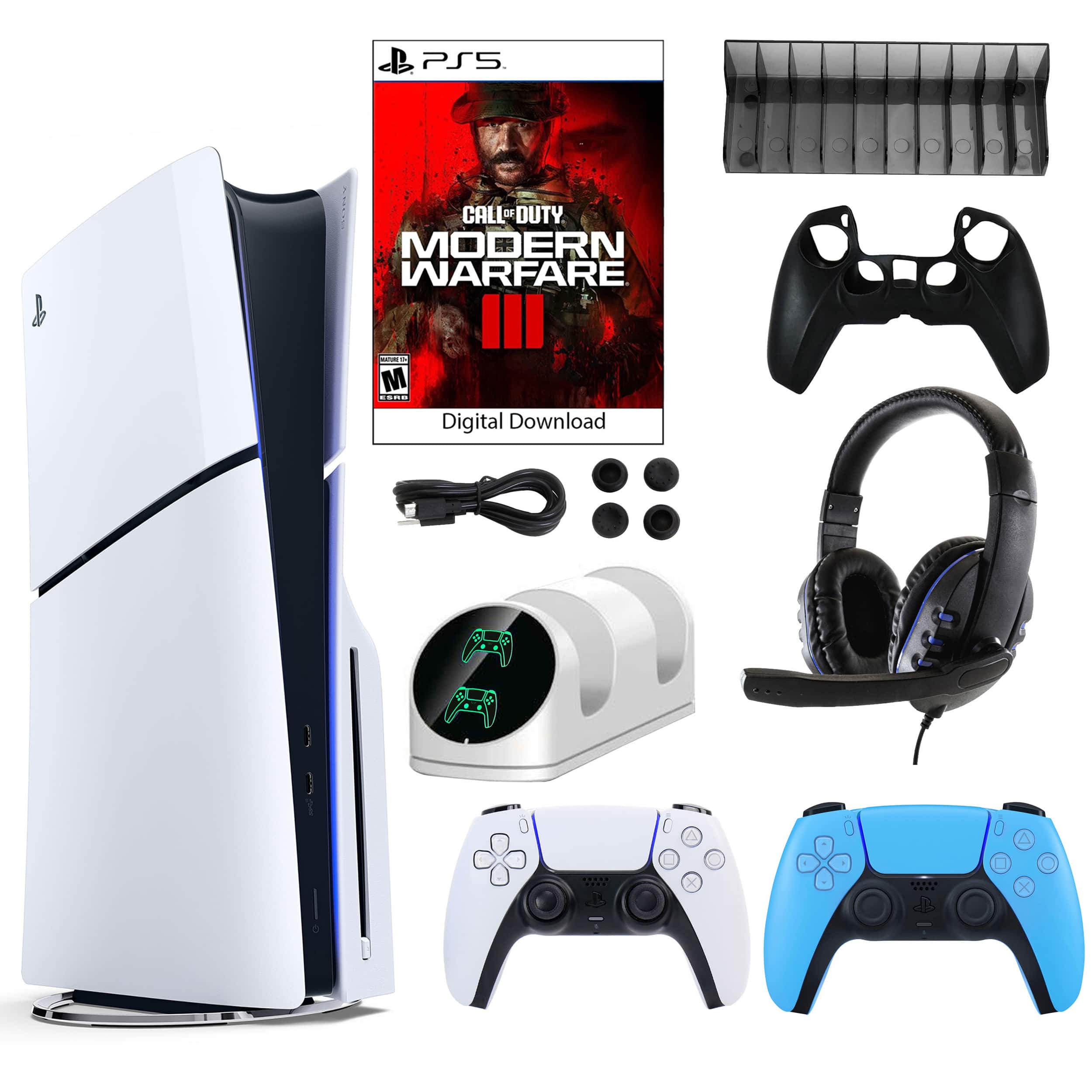 PS5 COD III Console with Blue Dualsense Controller and Accessories Kit - PlayStation 5