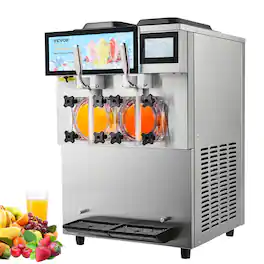 VEVOR - Commercial Slushy Machine, 2 x 12L / 3.17 Gal Double Tanks, Cool and Freeze Modes, Stainless Steel Margarita Smoothie - Silver