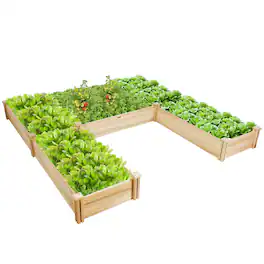 Gymax - Raised Garden Bed 92.5x95x11in Wooden Garden Box Planter Container U-Shaped Bed - Natural