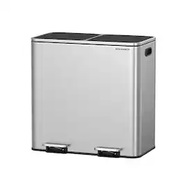Songmics Home - Trash Can, 2 x 10.6 Gallon (2 x 40 L) Garbage Can for Kitchen, with 15 Trash Bags, 2 Compartments - Silver and Black