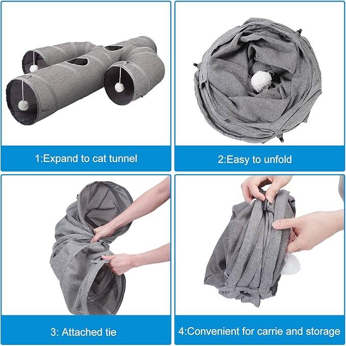 Alt View 4. Ownpets - 12" Cat Tunnel Cactus Shape Collapsible - Gray.