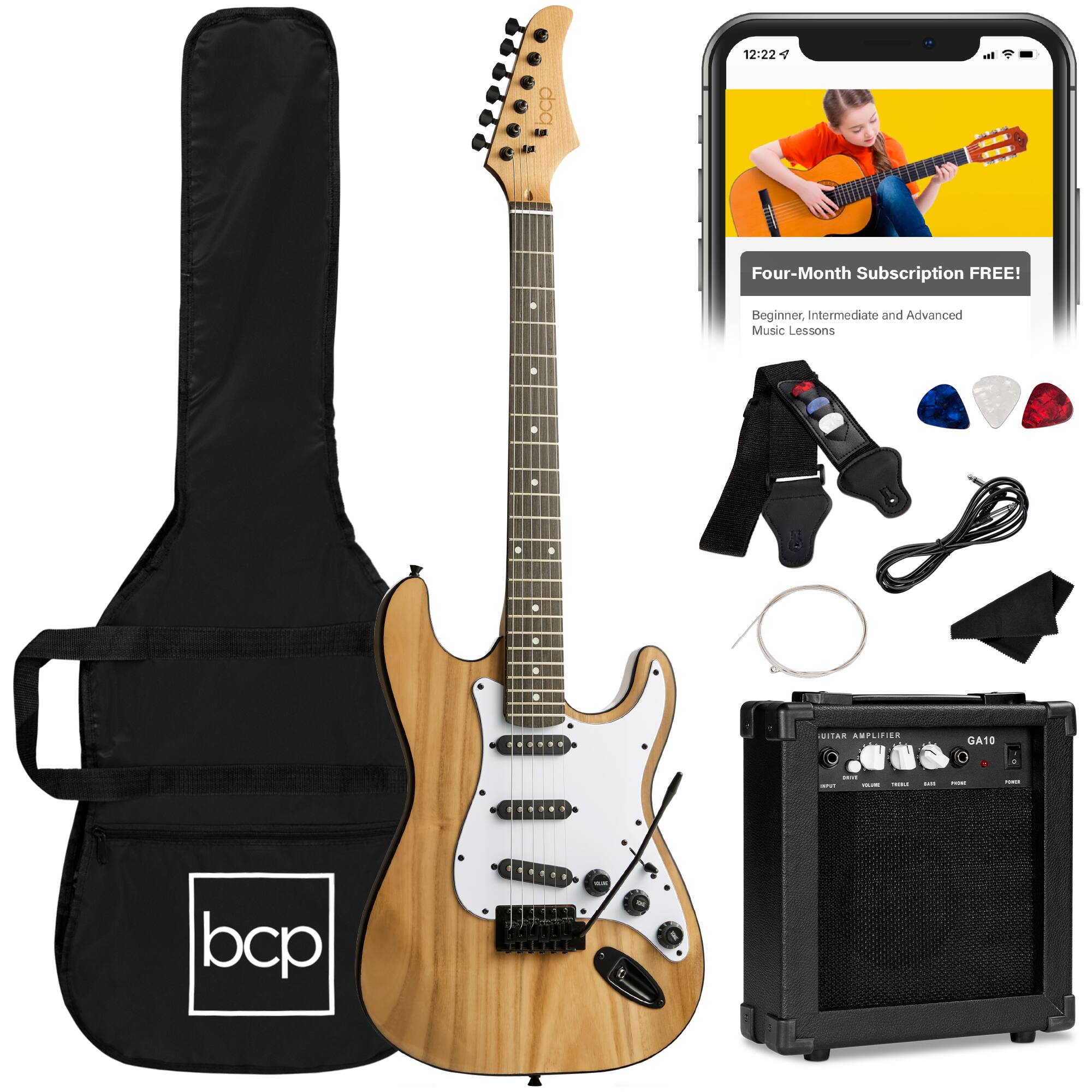 Best Choice Products - 39in Full Size Beginner Electric Guitar Kit with Case, Strap, Amp, Whammy Bar - Natural