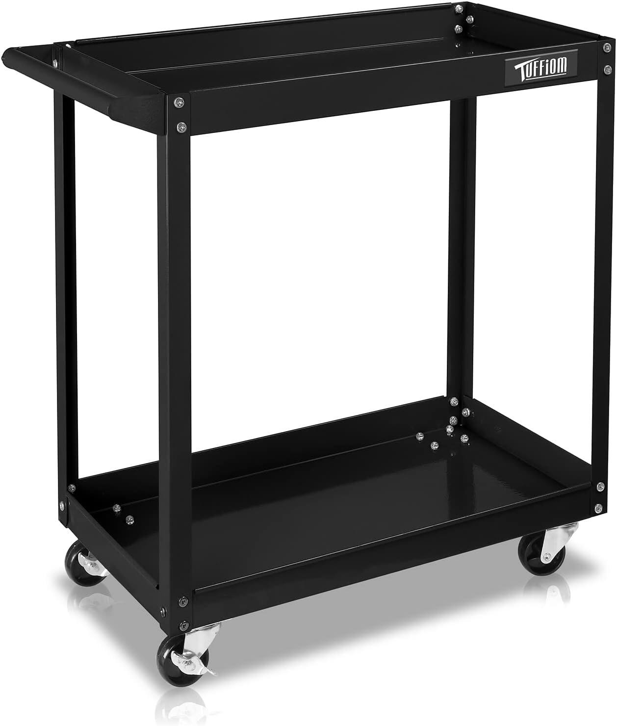 Winado - 2 Shelf Steel Utility Cart 2 Tier Rolling Tool Storage Cart Service Cart with Wheels for Garage,Warehouse & Repair Shop - Black