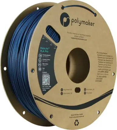 Polymaker 30 is a 3D printing filament that comes in a spool and a box made from recycled materials. The spool is made from recycled cardboard, and the box is made from recycled paper. The filament is made from a blend of 30% recycled material, making it an environmentally friendly choice for 3D printing. The filament is suitable for use with a variety of 3D printers and has a printing speed of 30-70mm/s, a printing temperature of 190-220C, and a bed temperature of 30-60C. The filament is designed for use with the PolyLite PLA Pro, and it is available in a range of colors. For any inquiries or technical support, please contact [support@polymaker.com](mailto:support@polymaker.com).