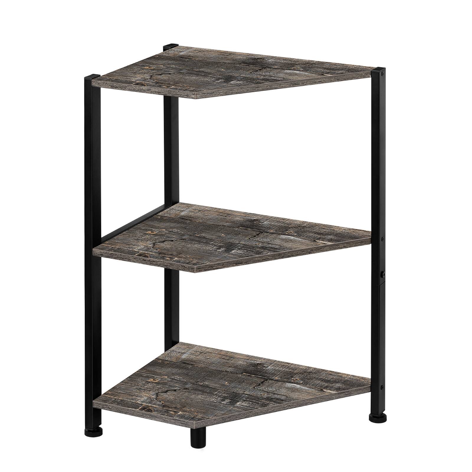 Angle. Oumilen - Rustic Grey 3-Tier Corner Shelf (Set of 2) - Gray.