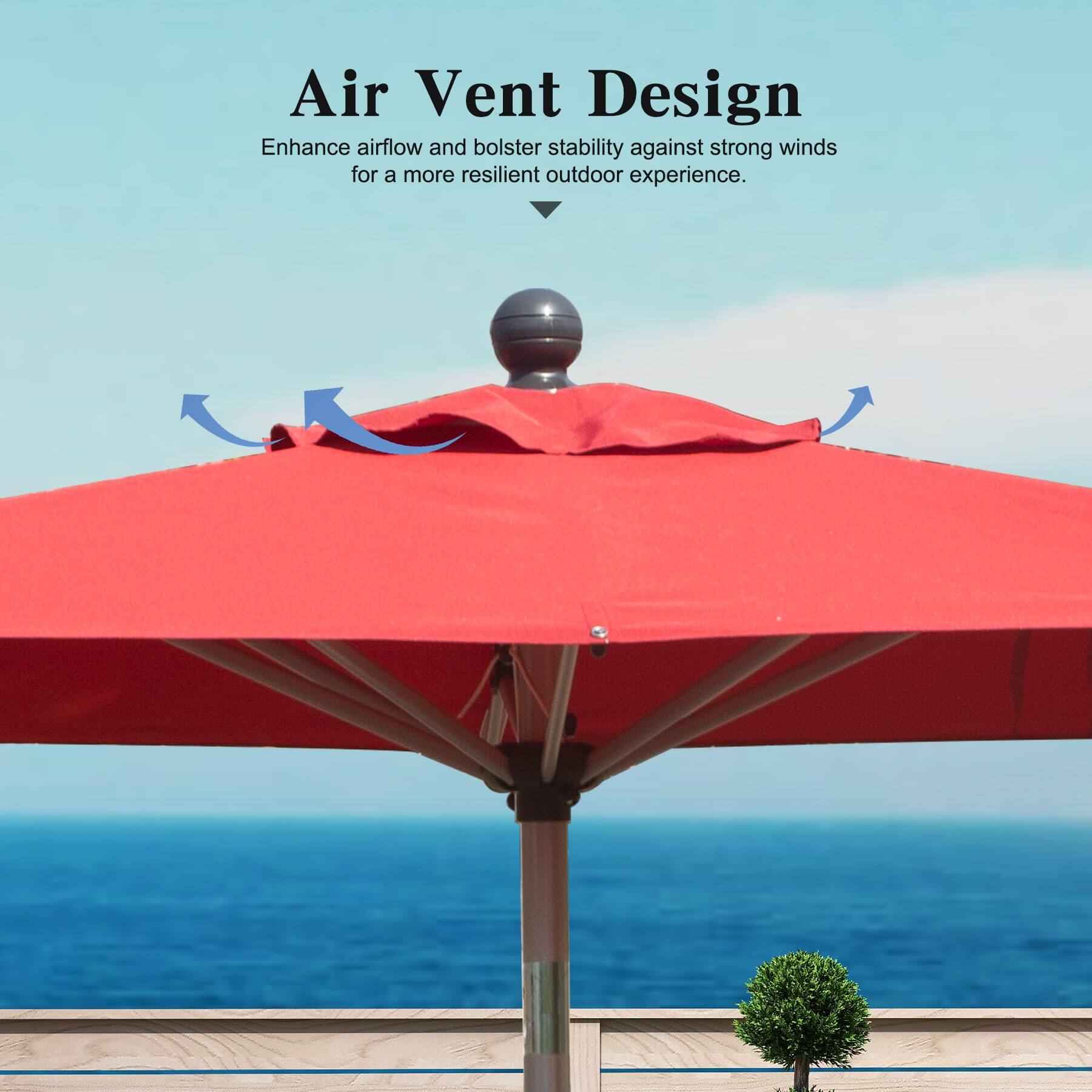 Air Vent Design  
Enhance airflow and bolster stability against strong winds for a more resilient outdoor experience.