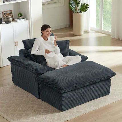 Front. Kadyn - 51.97 inch modern comfortable cushioned compression single seat sofa with unique footrest design, Dark Gray - Gray.