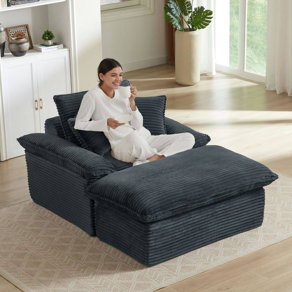 Front. Kadyn - 51.97 inch modern comfortable cushioned compression single seat sofa with unique footrest design, Dark Gray - Gray.