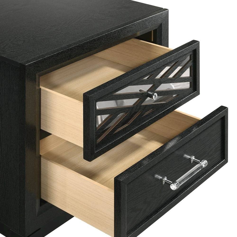 Alt View 3. FurniFact - Black 2 Drawer Nightstand – Solid Night Stand Black Wood Bedroom Chest - Black.