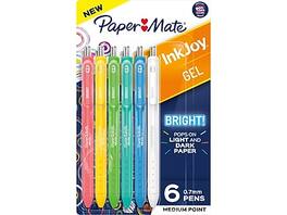 Paper Mate - InkJoy Bright Retractable Gel Pen, Medium Point, 0.7mm, 6/Pack - Assorted Colors