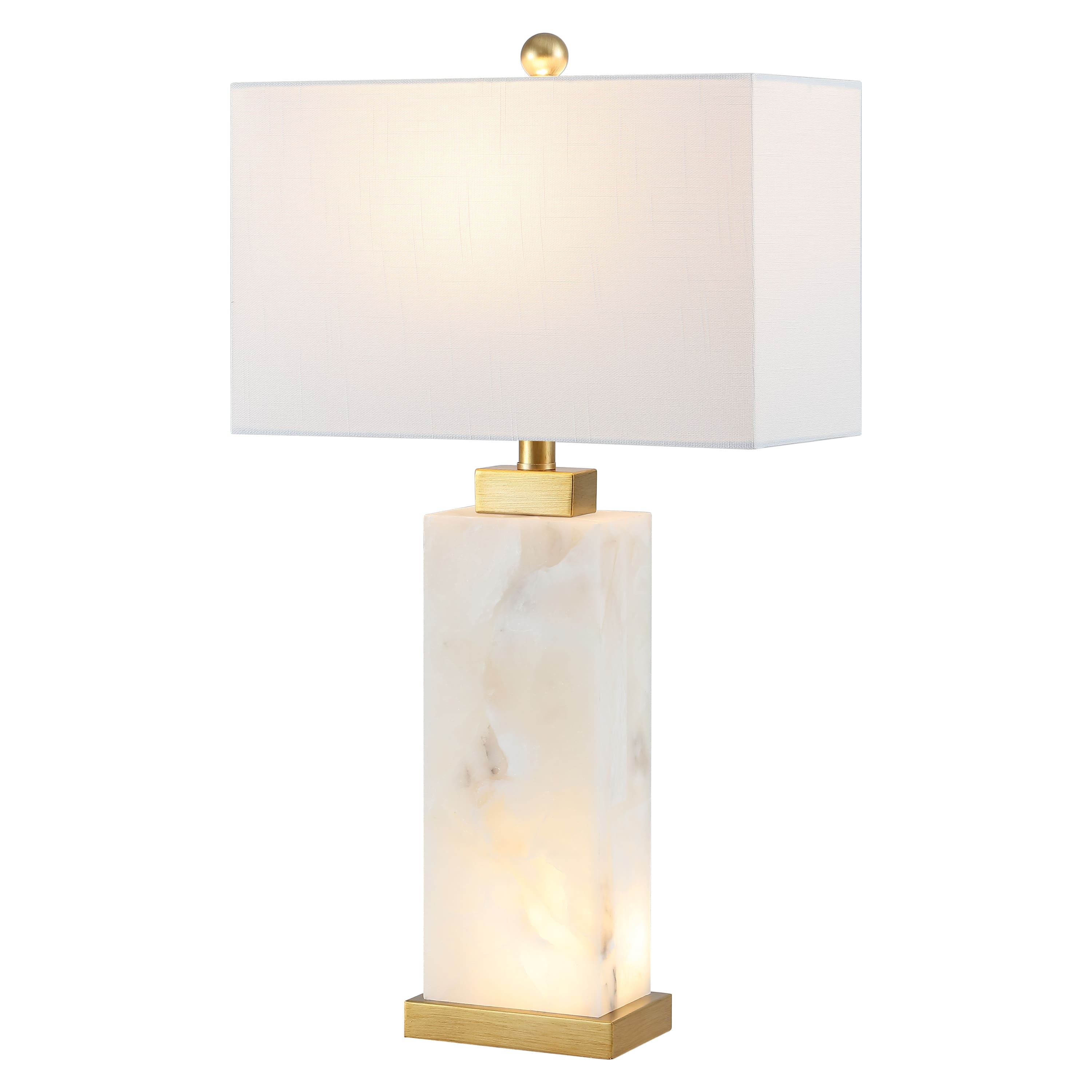 "Jonathan Y - Elizabeth 27.5"" Contemporary Coastal Rectangular Alabaster LED Table Lamp with Nightlight Base - White/Gold Painting" price history on PriceWatchPro