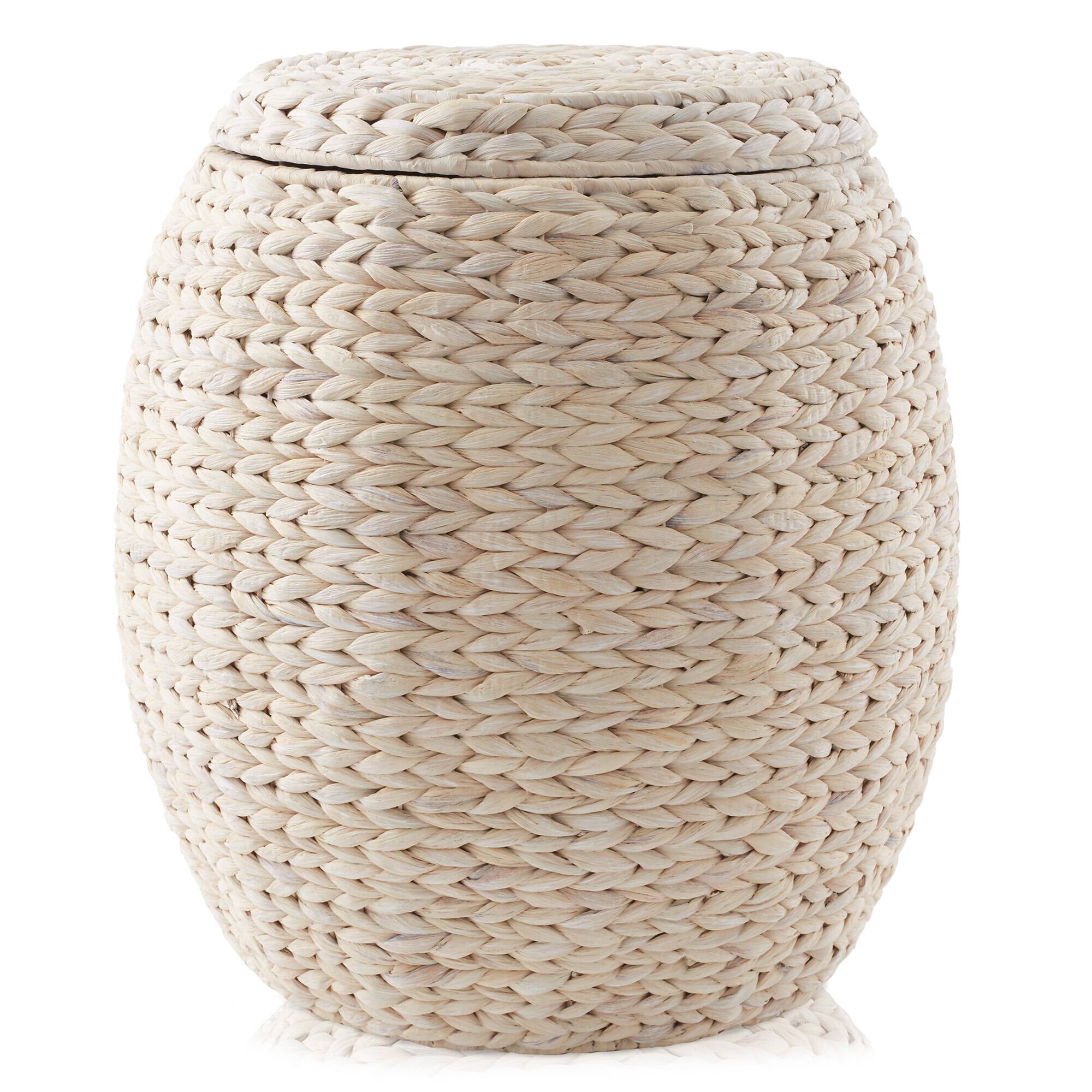 Alt View 2. Casafield - Round Water Hyacinth Storage Basket/Hamper with Lid - Whitewash.