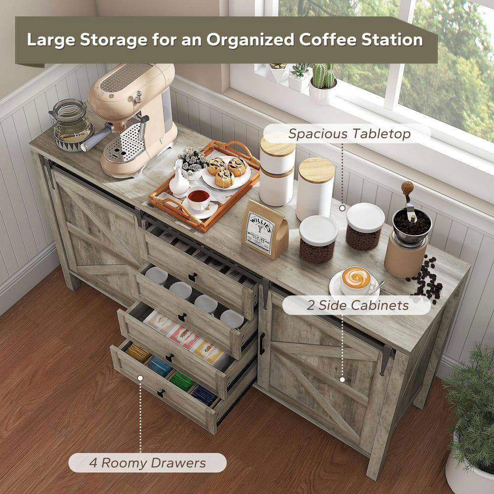 Large Storage for an Organized Coffee Station

- Spacious Tabletop
- 2 Side Cabinets
- 4 Roomy Drawers