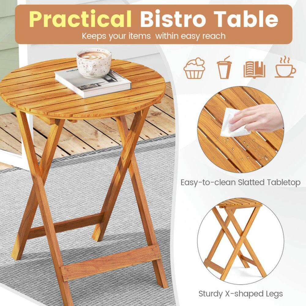 Practical Bistro Table  
Keeps your items within easy reach  

- Easy-to-clean Slatted Tabletop  
- Sturdy X-shaped Legs