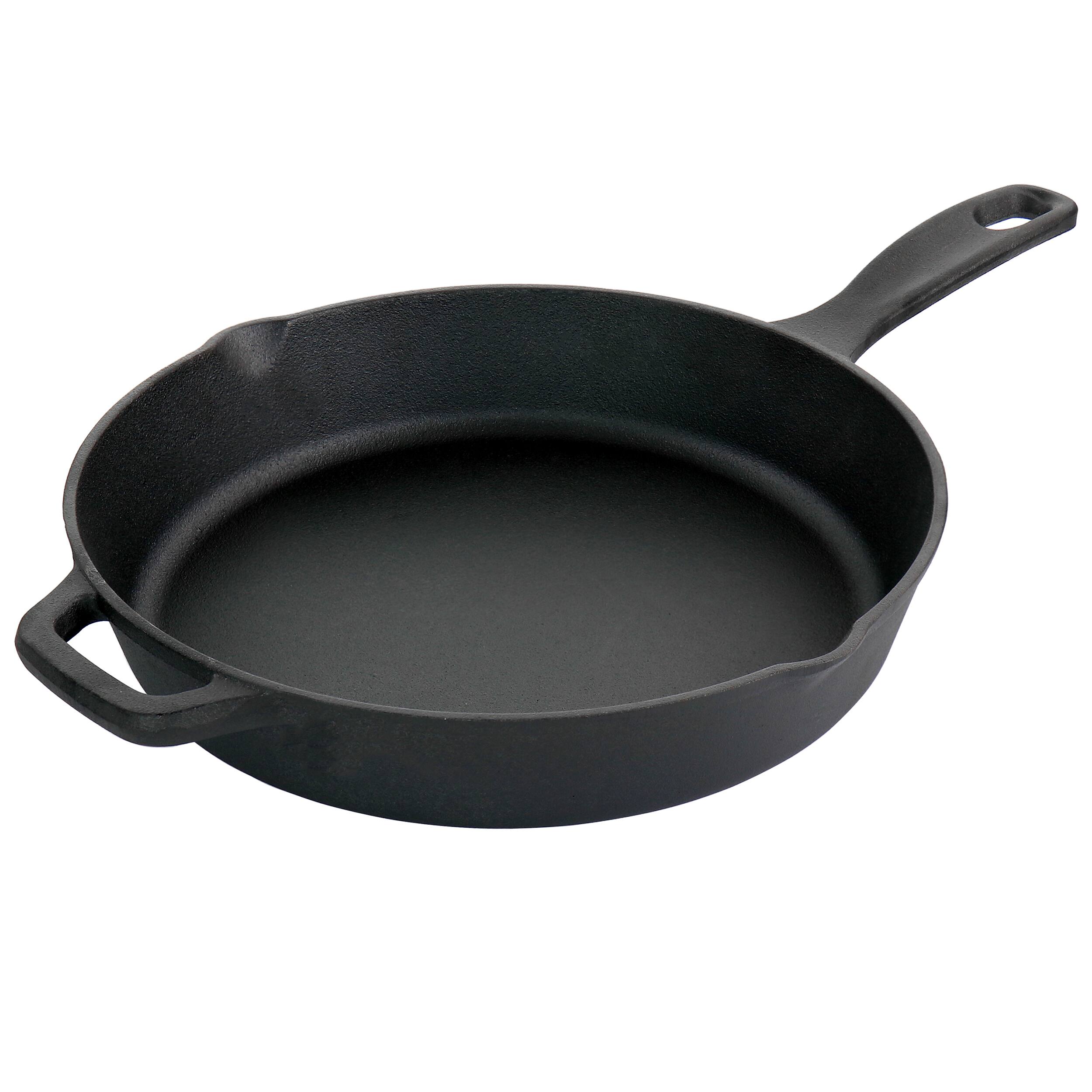 Oster - Castaway 12 Inch Cast Iron Round Frying Pan with Dual Spouts - Black