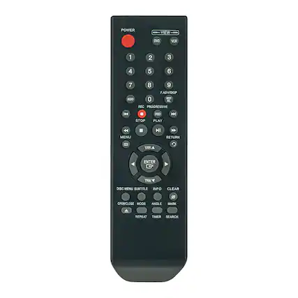 POWER VIEW DVD VCR 1 2 3 4 5 6 7 8 9 0 F.ADV/SKIP NP SL REC PROGRESSIVE H4 SPEED STOP PLAY I H MENU RETURN E TRK ENTER TRK DISC MENU SUBTITLE INFO CLEAR OPEN/CLOSE MODE ANGLE MARK REPEAT TIMER SEARCH