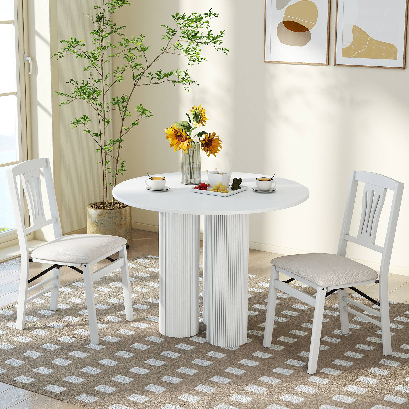 Alt View 3. Gymax - Gymax Folding Chairs Set of 4 w/Comfy Padded Seats Rubber Wood Frame for Dining Room - White.