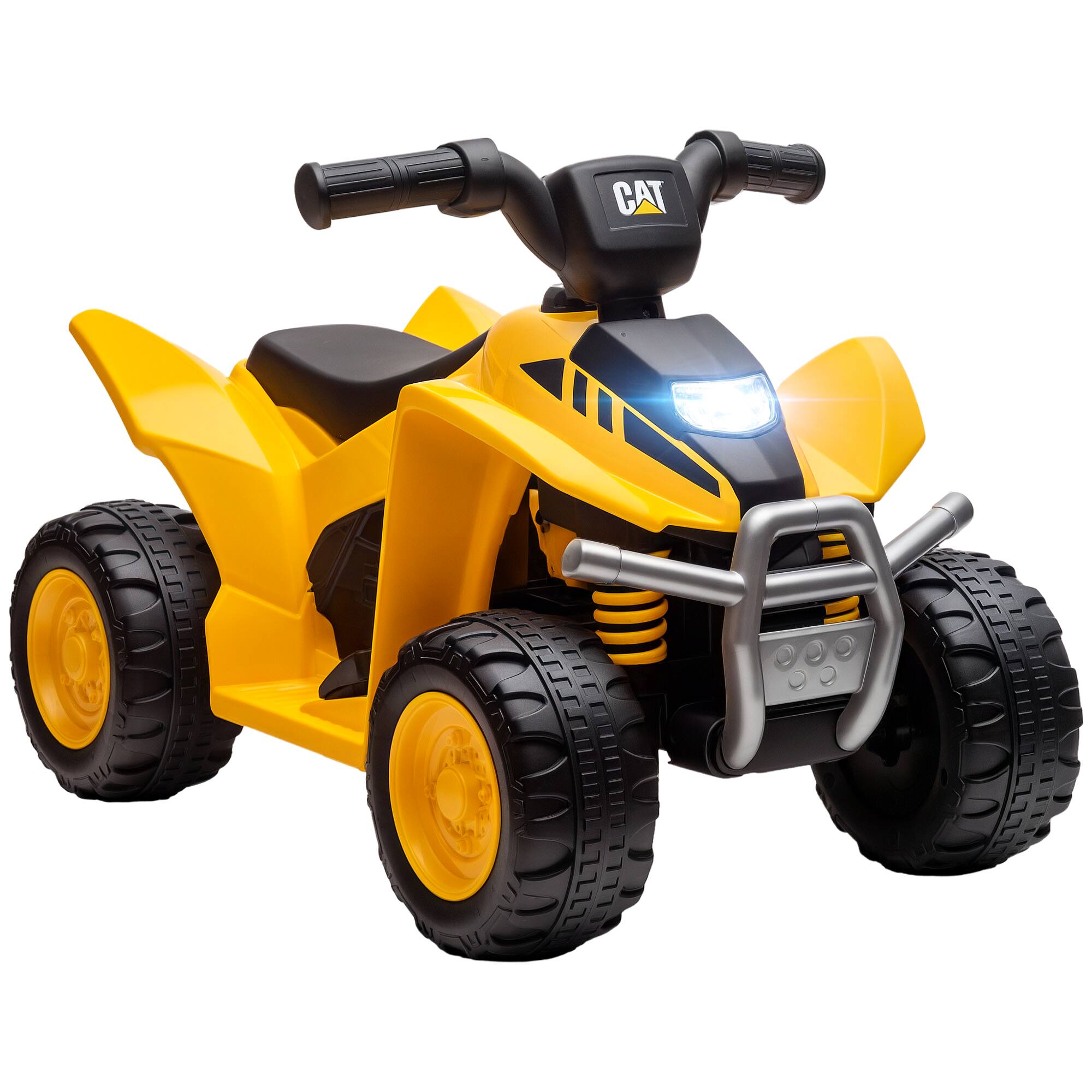 Qaba - CAT Licensed Kids ATV, 6V Four-Wheeler, Electric Ride on ATV with Horn, LED Lights, 1-Button Start for 18-36 Months