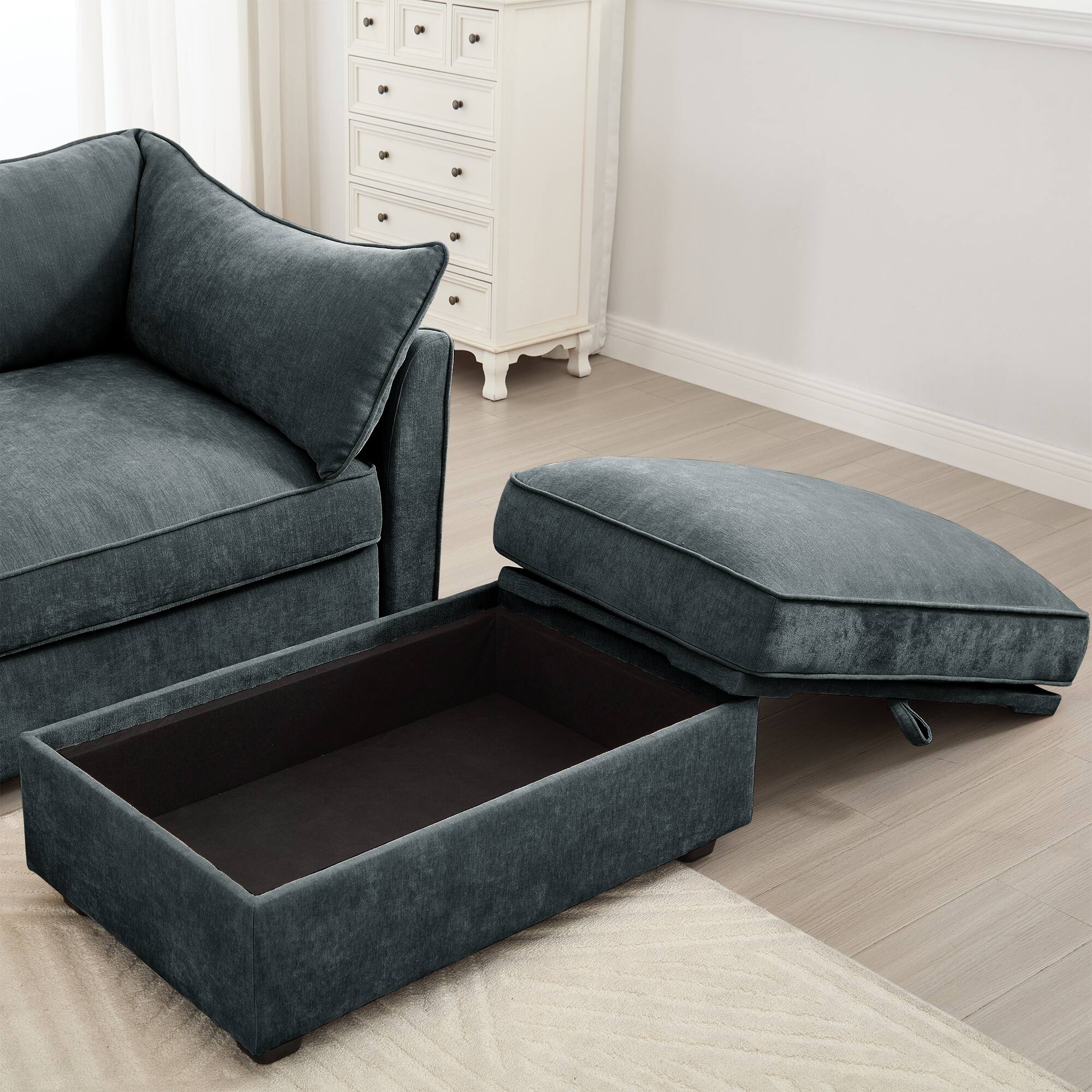 Alt View 1. Aukfa - U-Shaped 3-Seater Deep-Seat Sofa with 2 Footstools - Pull-Out Storage Drawers, Crescent Armrests, Chenille - Gray.