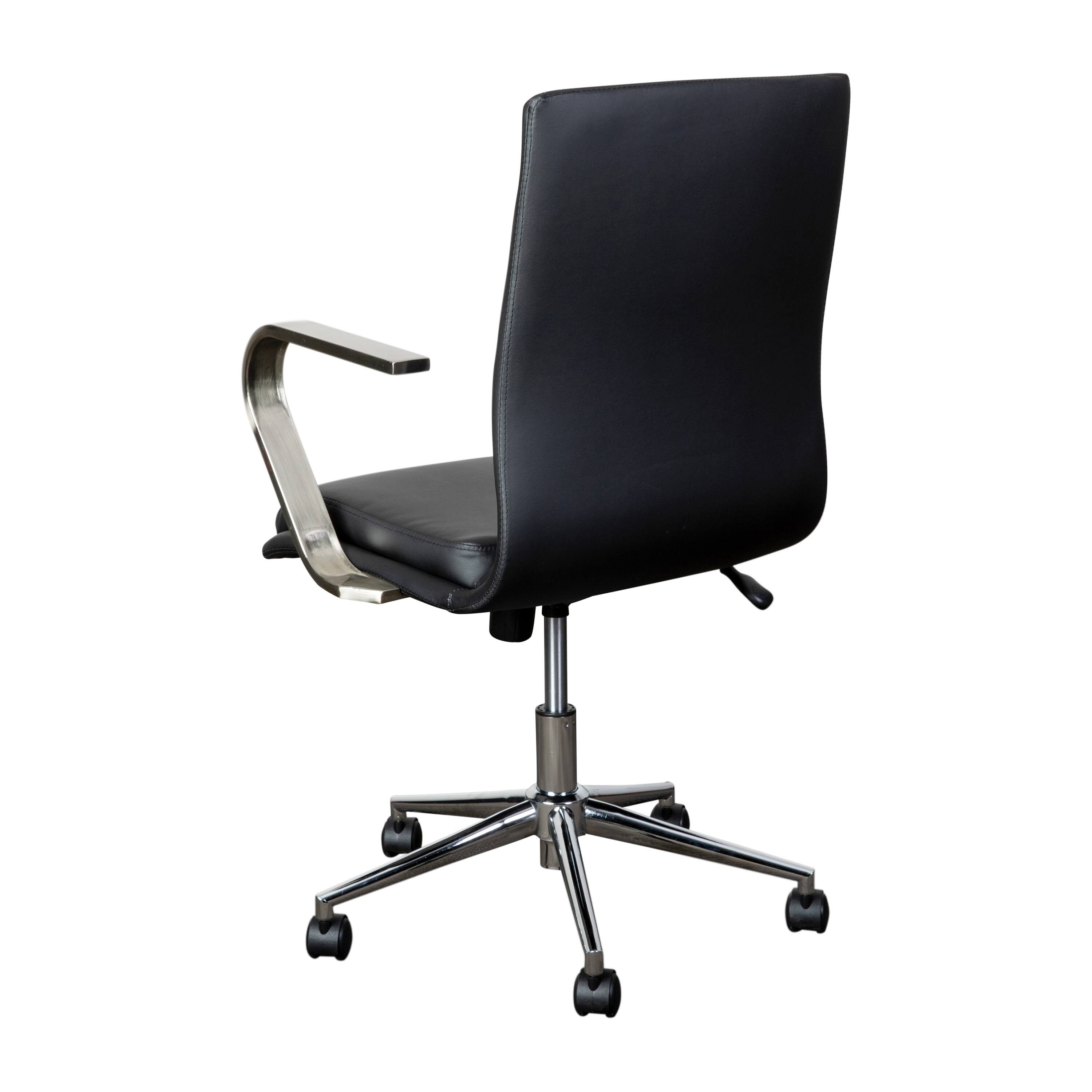 Alt View 7. Emma + Oliver - Ziva Modern Upholstered Mid-Back Home Office Chair with Arms and 5 Star Base - Black LeatherSoft/Chrome Frame.