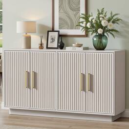 paproos - 55" Modern Fluted Sideboard Buffet Cabinet, Space-Saving Storage Credenza with Adjustable Shelves for Living Room - Beige Gray