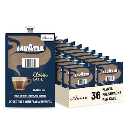 Flavia LAVAZZA Classic LATTE BEVERAGE MIX FLAVIA BREW ON HOT CHOCOLATE SETTING 36 FRESHPACKS PER CASE WORKS ONLY WITH FLAVIA BREWERS