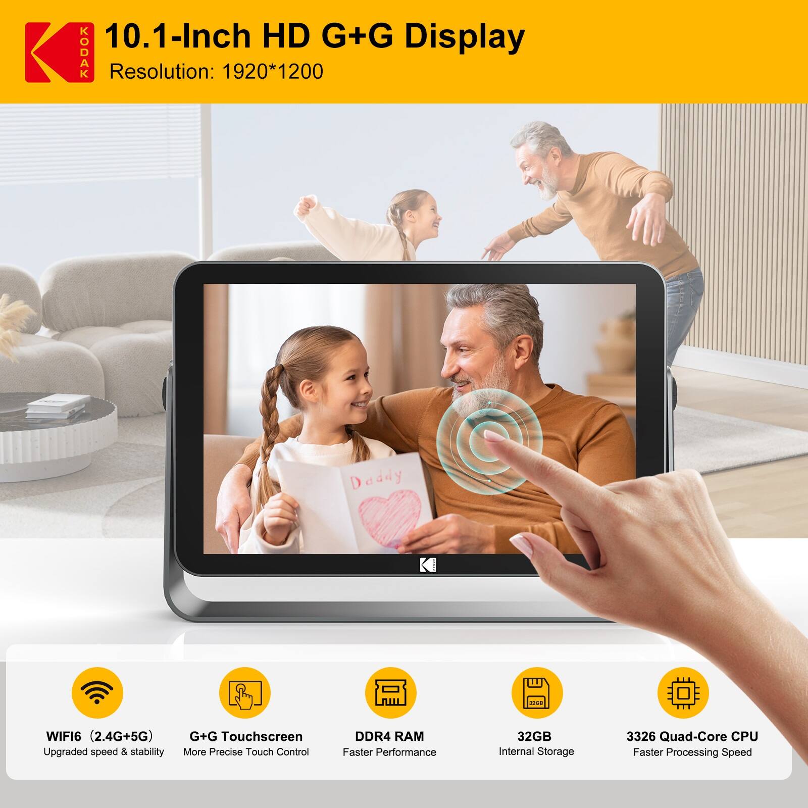 10.1-Inch HD G+G Display  
Resolution: 1920*1200  

- WIFI6 (2.4G+5G) Upgraded speed & stability  
- G+G Touchscreen More Precise Touch Control  
- DDR4 RAM Faster Performance  
- 32GB Internal Storage  
- 3326 Quad-Core CPU Faster Processing Speed