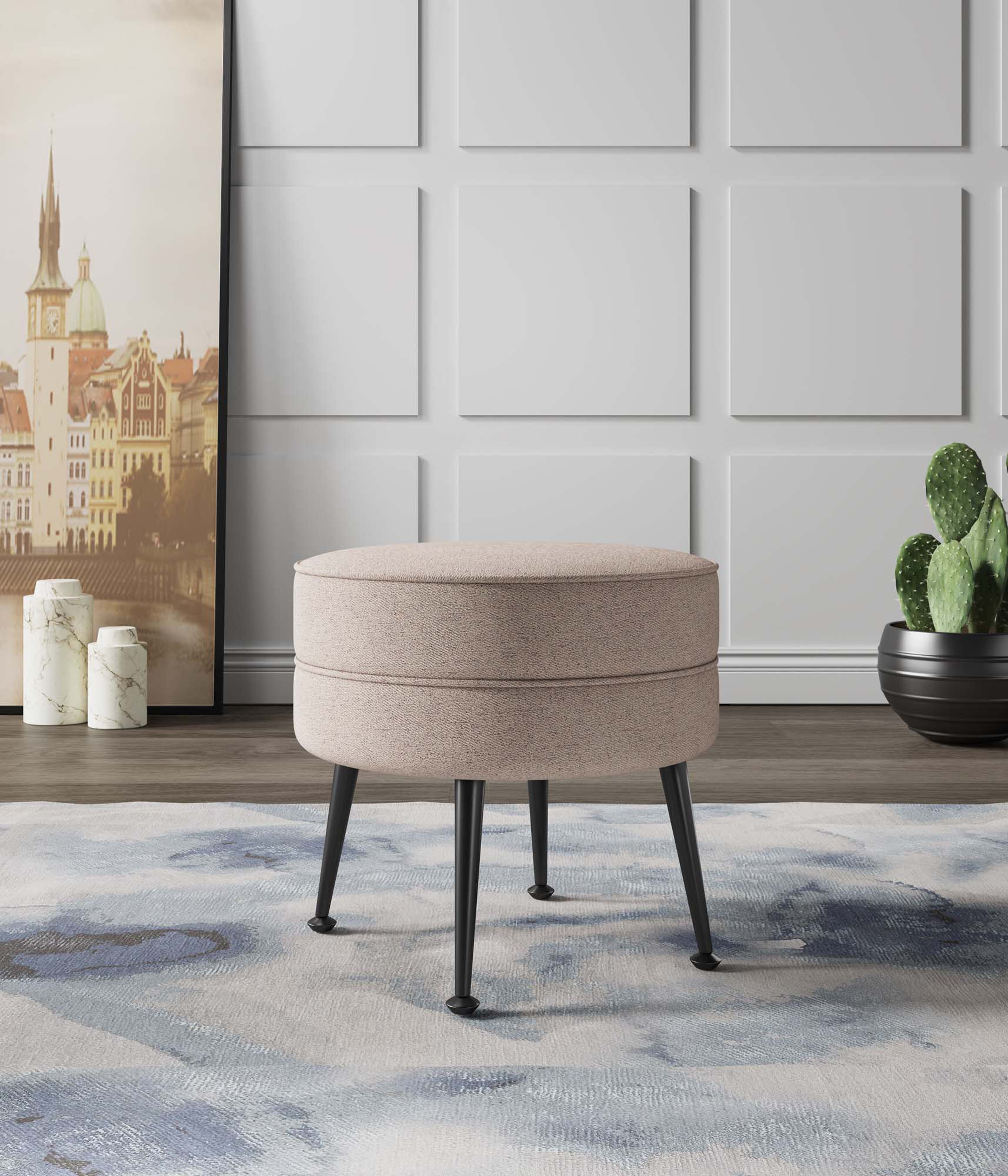 Angle. Manhattan Comfort - Bailey Mid-Century Modern Upholstered Accent Ottoman - Wheat.