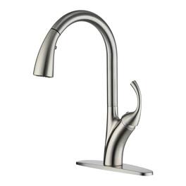 Stainless Steel Single Handle Pull Down Sprayer Kitchen Faucet with 3-Spray Patterns and Deck Plate