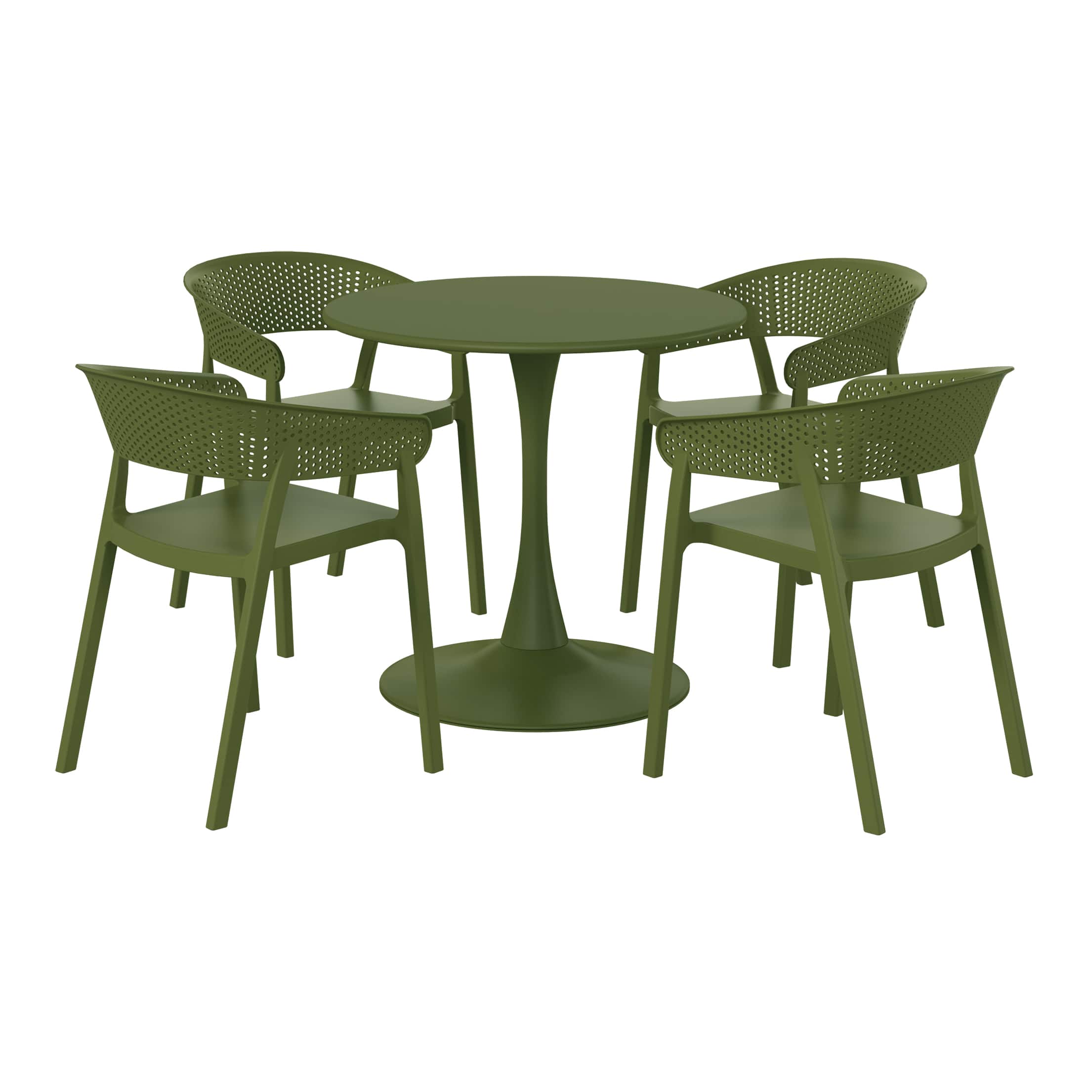 WestinTrends - Playa 5-Piece Indoor Outdoor Metal Patio Dining Table Set With Stackable Patio Chairs - Olive Green