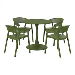 WestinTrends - Playa 5-Piece Indoor Outdoor Metal Patio Dining Table Set With Stackable Patio Chairs - Olive Green