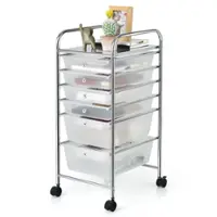 Costway - 6 Drawer Rolling Storage Cart Scrapbook Paper Office School Organizer - Clear - Front_Zoom