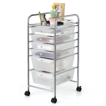 Front. Costway - 6 Drawer Rolling Storage Cart Scrapbook Paper Office School Organizer - Clear.