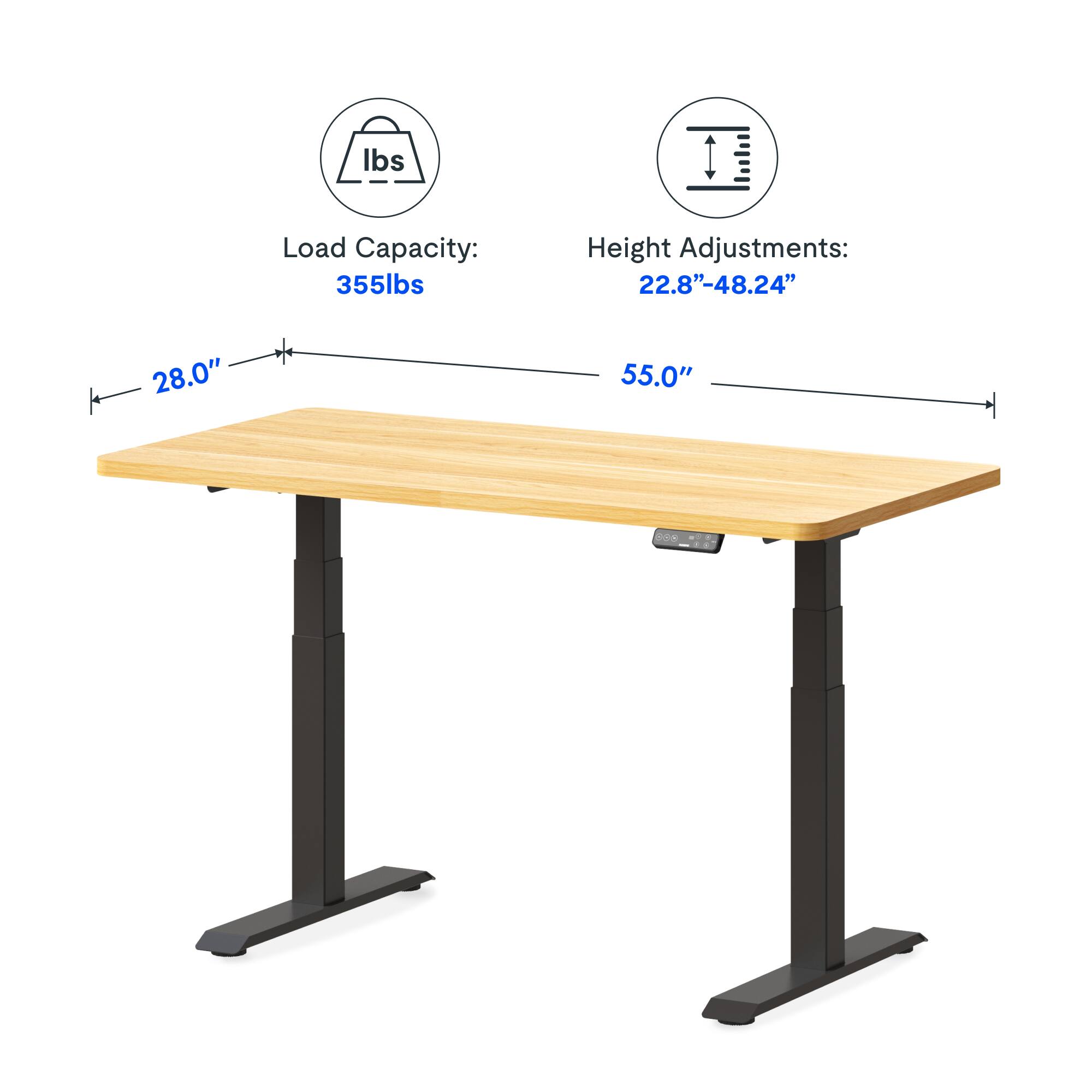 Load Capacity: 355lbs  
Height Adjustments: 22.8"-48.24"  
Table Dimensions: 28.0" x 55.0"