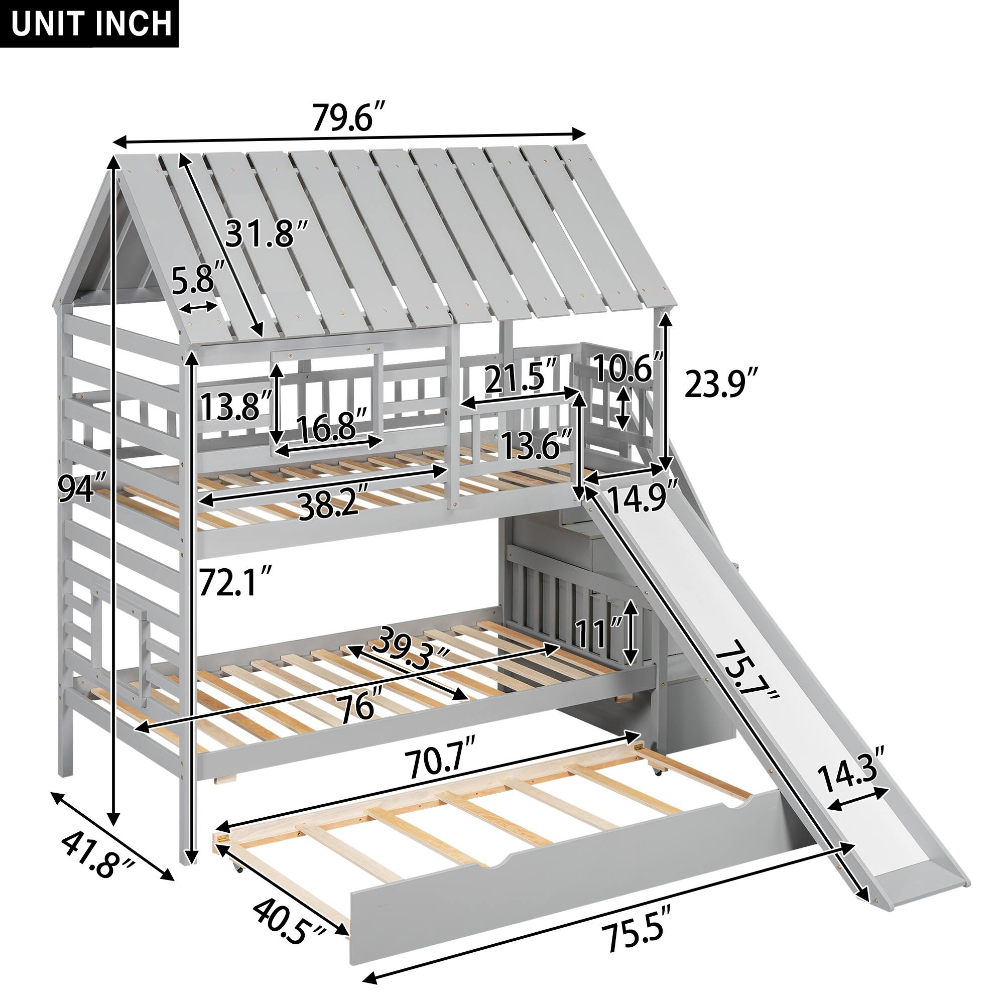 UNIT INCH

- 79.6"
- 31.8"
- 5.8"
- 94"
- 13.8"
- 16.8"
- 38.2"
- 21.5"
- 10.6"
- 23.9"
- 13.6"
- 14.9"
- 41.8"
- 72.1"
- 39.3"
- 76"
- 70.7"
- 40.5"
- 11"
- 75.7"
- 14.3"
- 75.5"