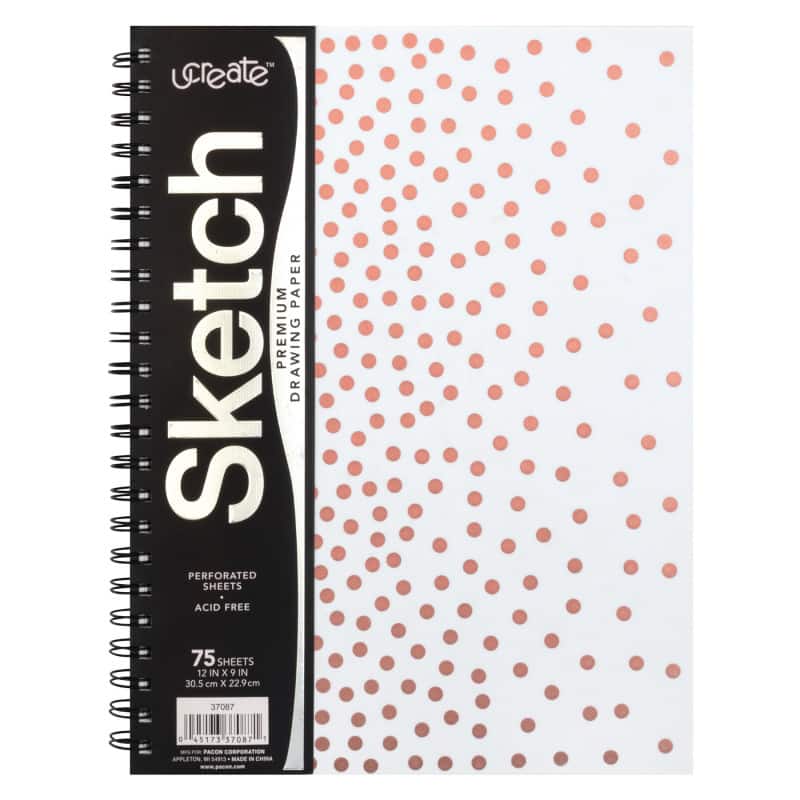 uCreate - Fashion Poly Sketch Book, 9" x 12", 75 Sheets, Rose Gold Dots Design
