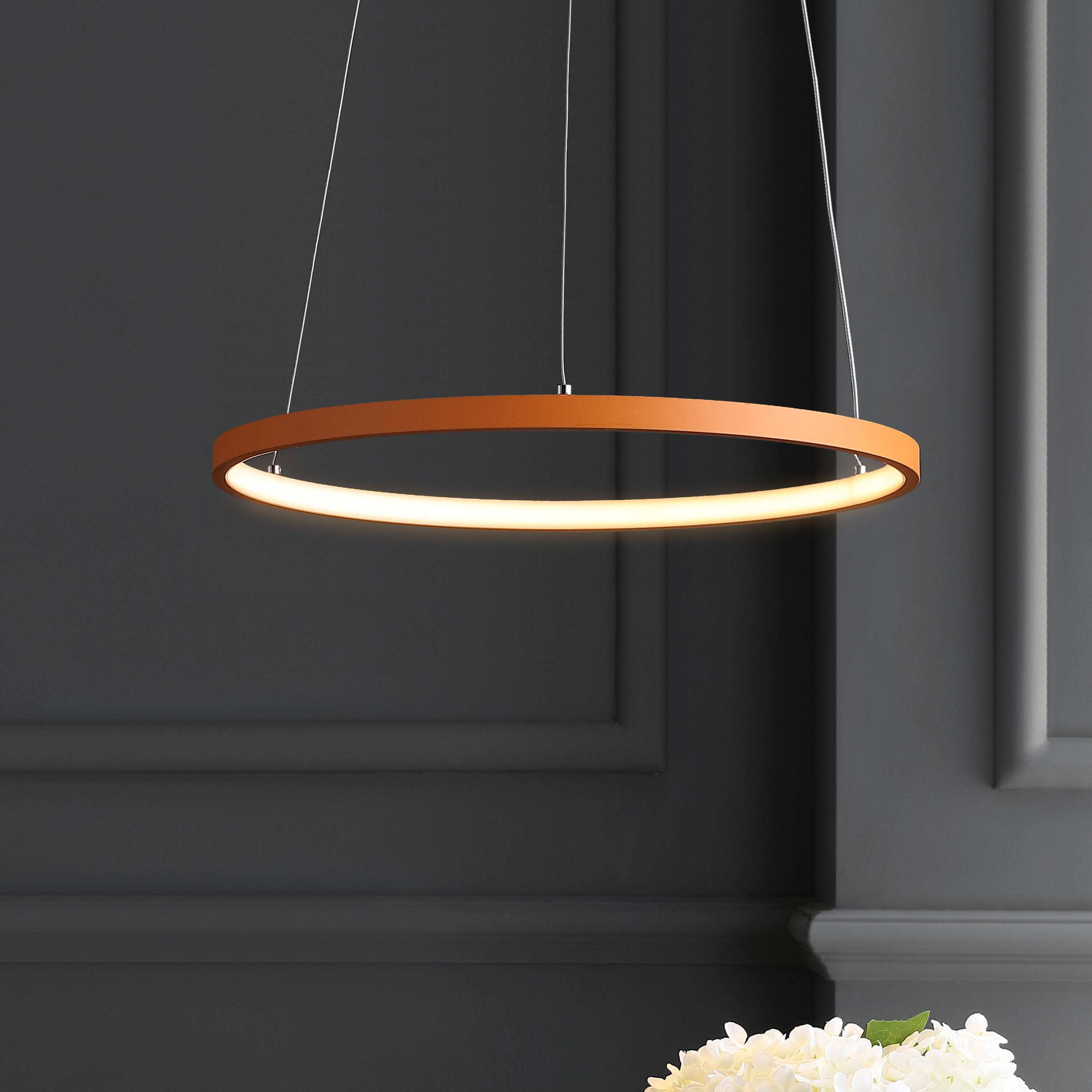 Alt View 1. Jonathan Y - Brice 15.75" Modern Contemporary Metal Round Dimmable Integrated LED Pendant, Orange - Orange.