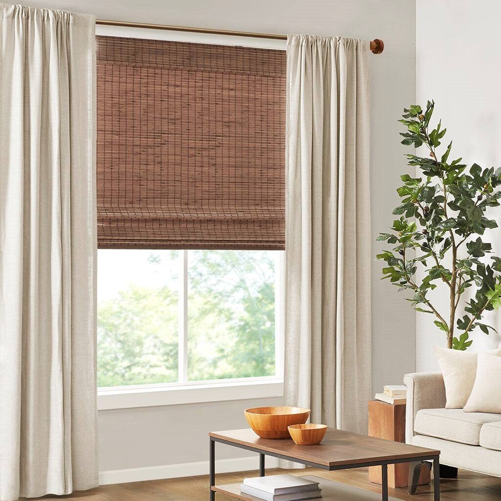 Angle. BreeBe - Bamboo Light Filtering Roman Shade 64'L - Teak.